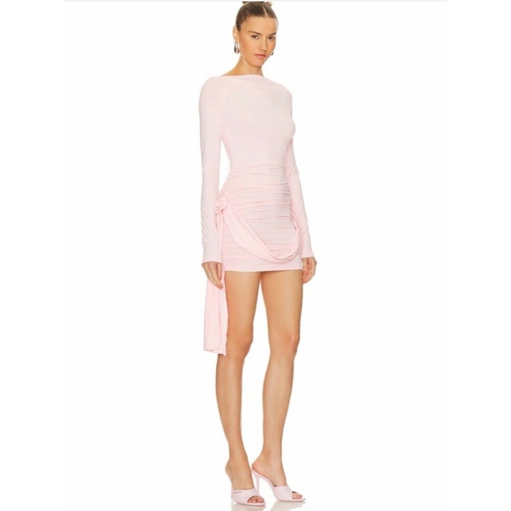 Lioness Glory Mini Dress Blush Pink Long Sleeve Ruched Side Tie Size XXS